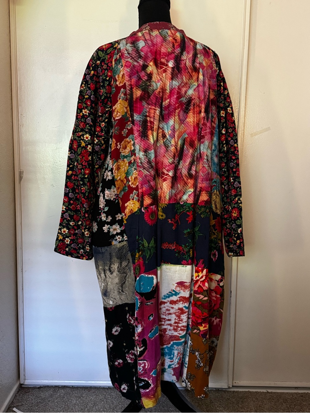 Boho Patchwork Floral Duster Coat in Burgundy and Multi - Picture 2 of 2